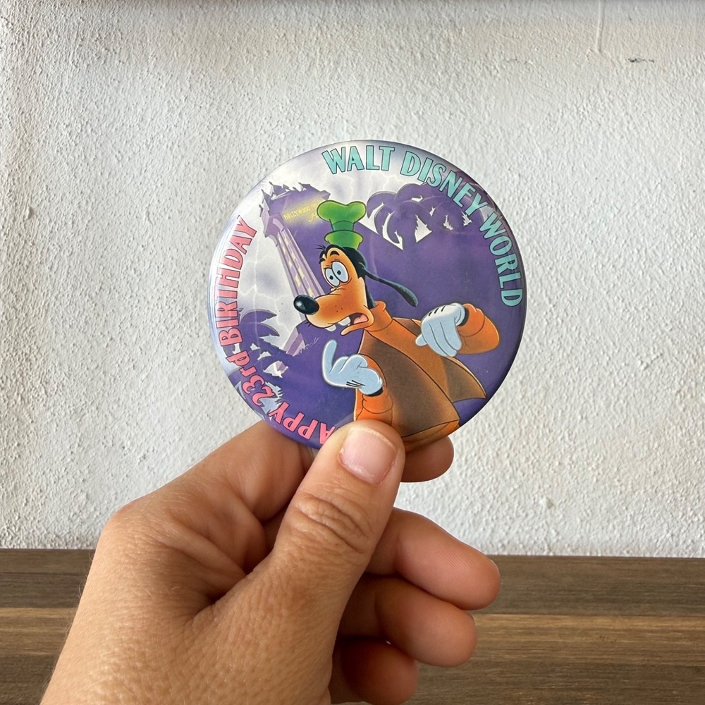 Vintage Walt Disney World Happy 23rd‎ Birthday Goofy Tower Of Terror Button